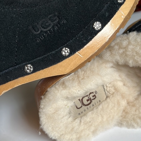 UGG Australia Black‎ Kalie Suede Shearling Lined Studded Clog Mules Slides - Picture 6 of 9